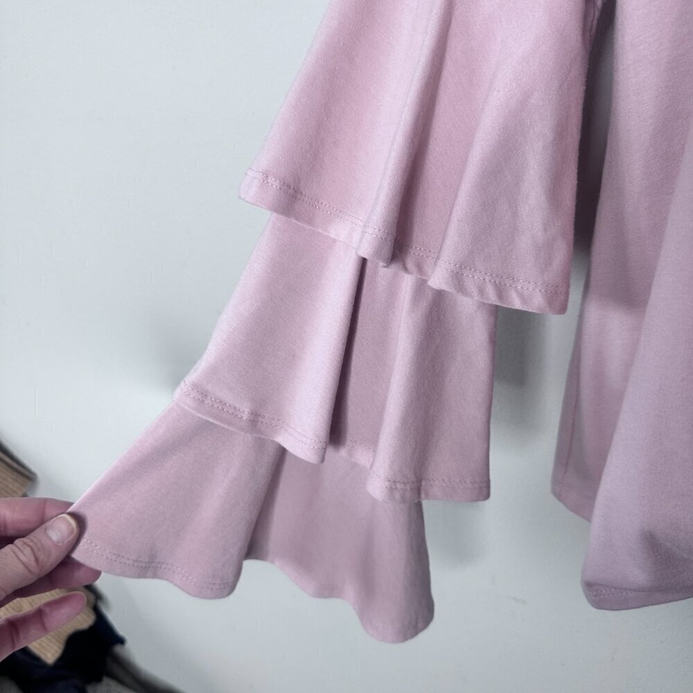 NWT  Belle + Sky Pink Front Twist Top With Tiered Ruffled Bell Sleeves-Size M - Picture 3 of 8